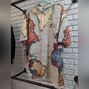 Map Print Casual Button Down Shirt